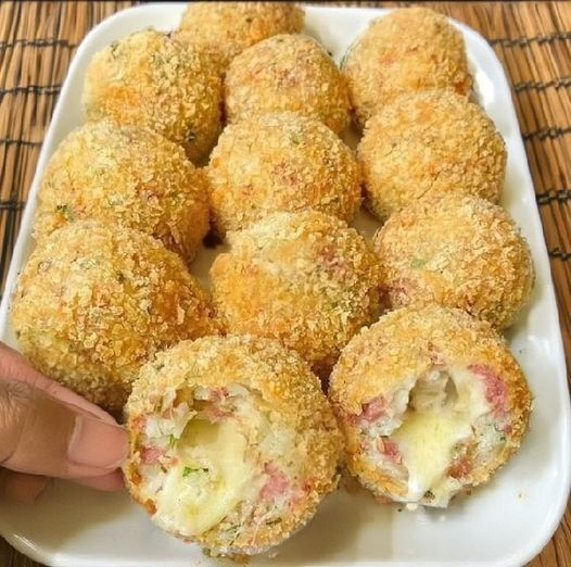 Air Fryer Rice Balls with Cheese and Pepperoni