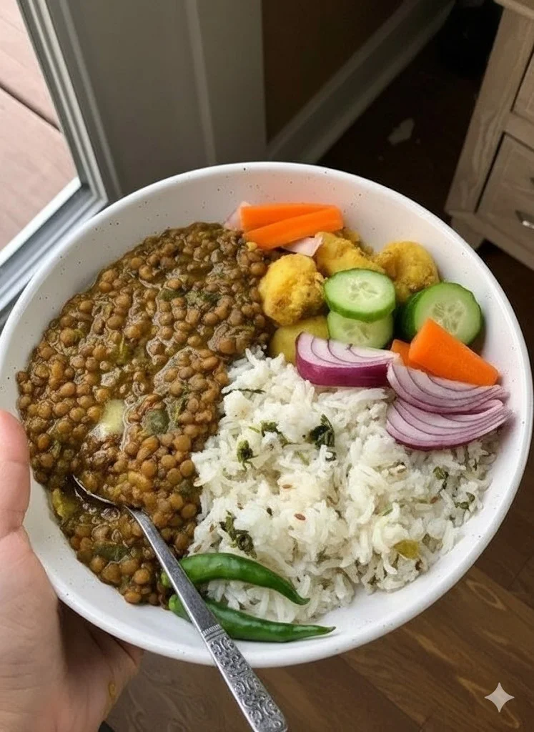 Vegan Brown Lentil Curry Bowl with Rice — Hearty, Wholesome & Full of Flavor! 🌱