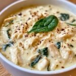 Creamy spinach and chicken alfredo lasagna soup