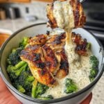 Grilled Chicken & Broccoli Bowls with Creamy Garlic Sauce
