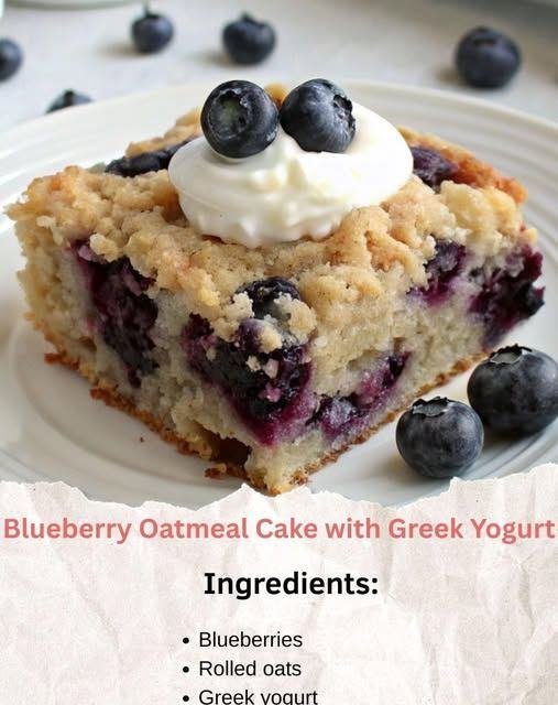High-Protein Blueberry Oatmeal Cake with Greek Yogurt